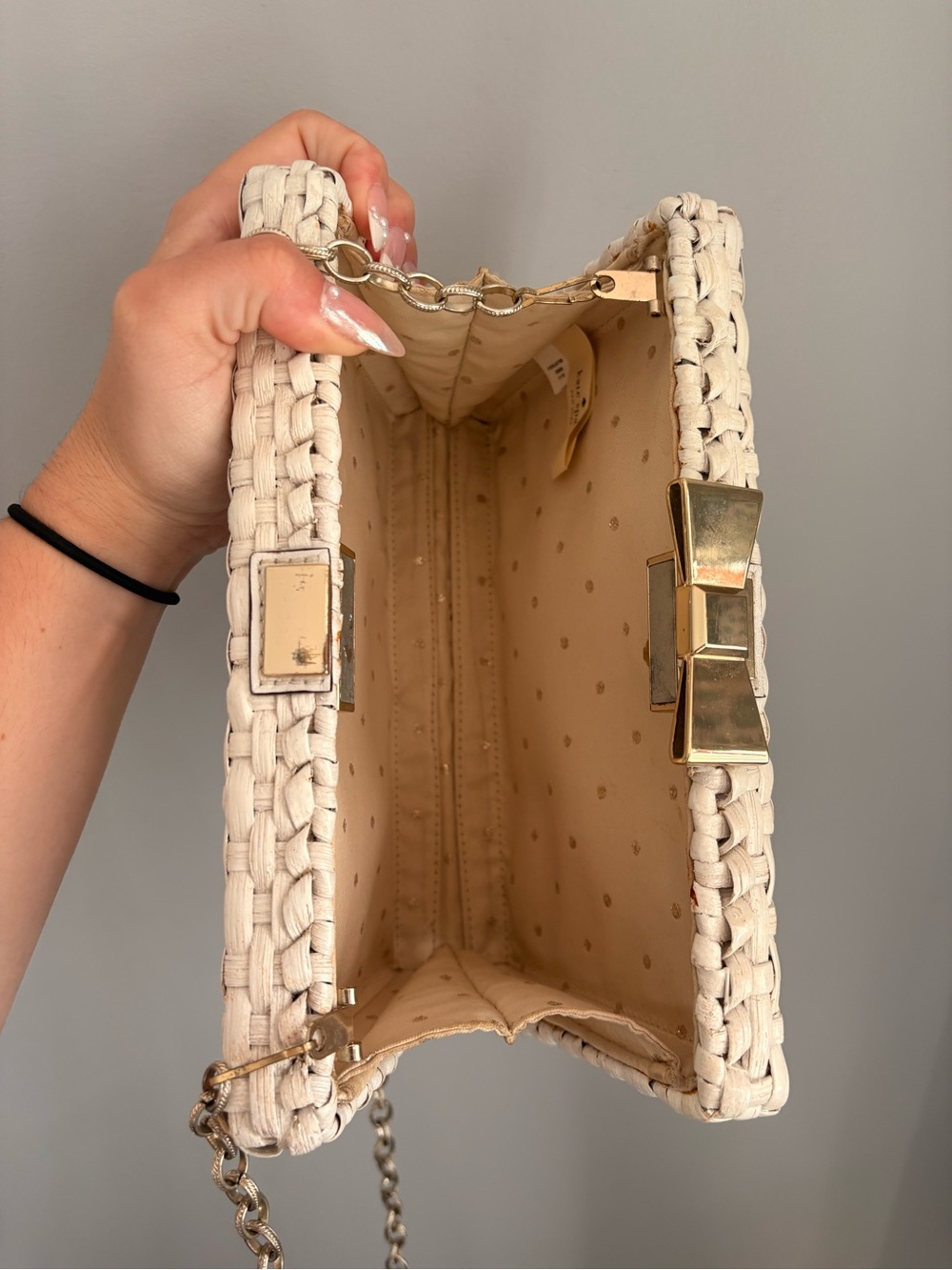 Kate Spade Woven Bow-Accent Shoulder Bag in Cream - Picture 6 of 7